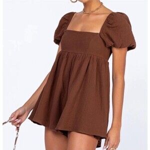 Princess Polly Womens Gauzy Cotton Milkmaid Puff Sleeve Lorna Romper Sz 2 Boho